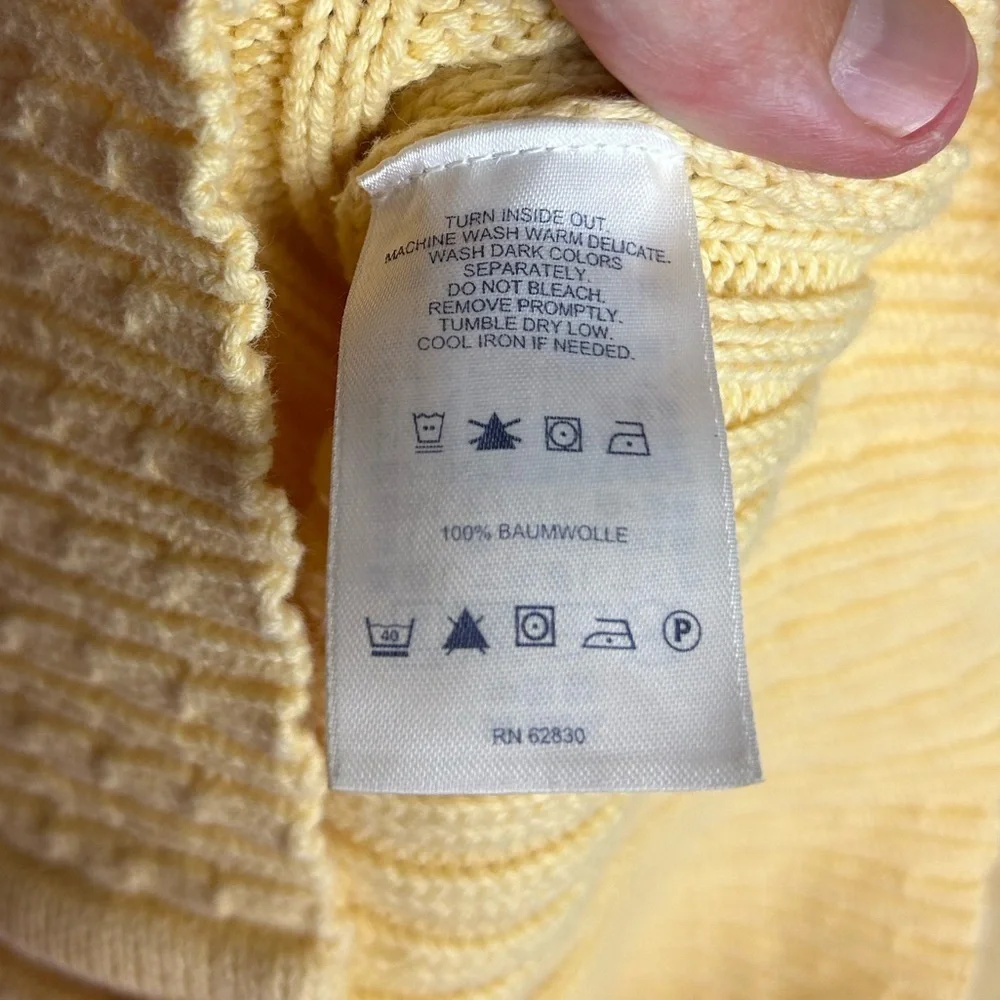 Lads end Cable knit Full Zip Hoodie Yellow Butter‎ Size L old Money Vintage